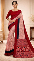 Georgette Peach Red Saree Floral