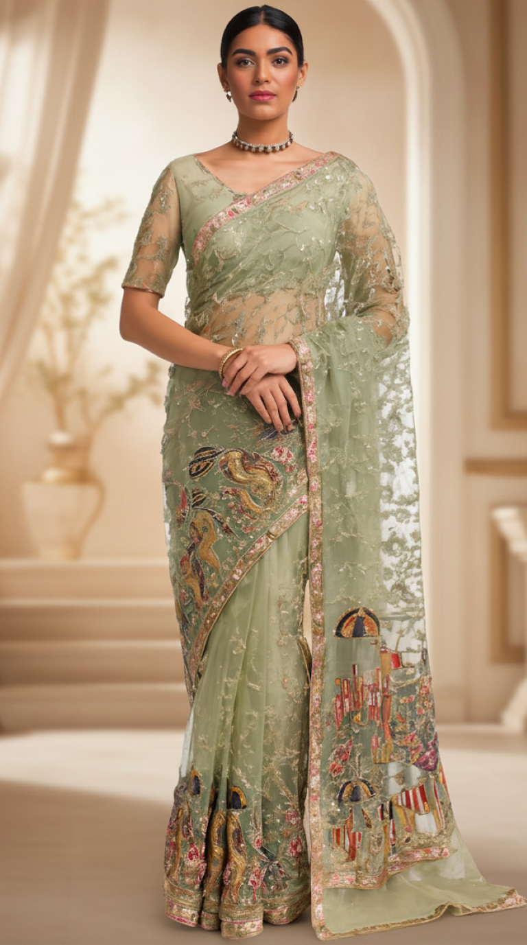 Designer Party Saree Net Heavy Work