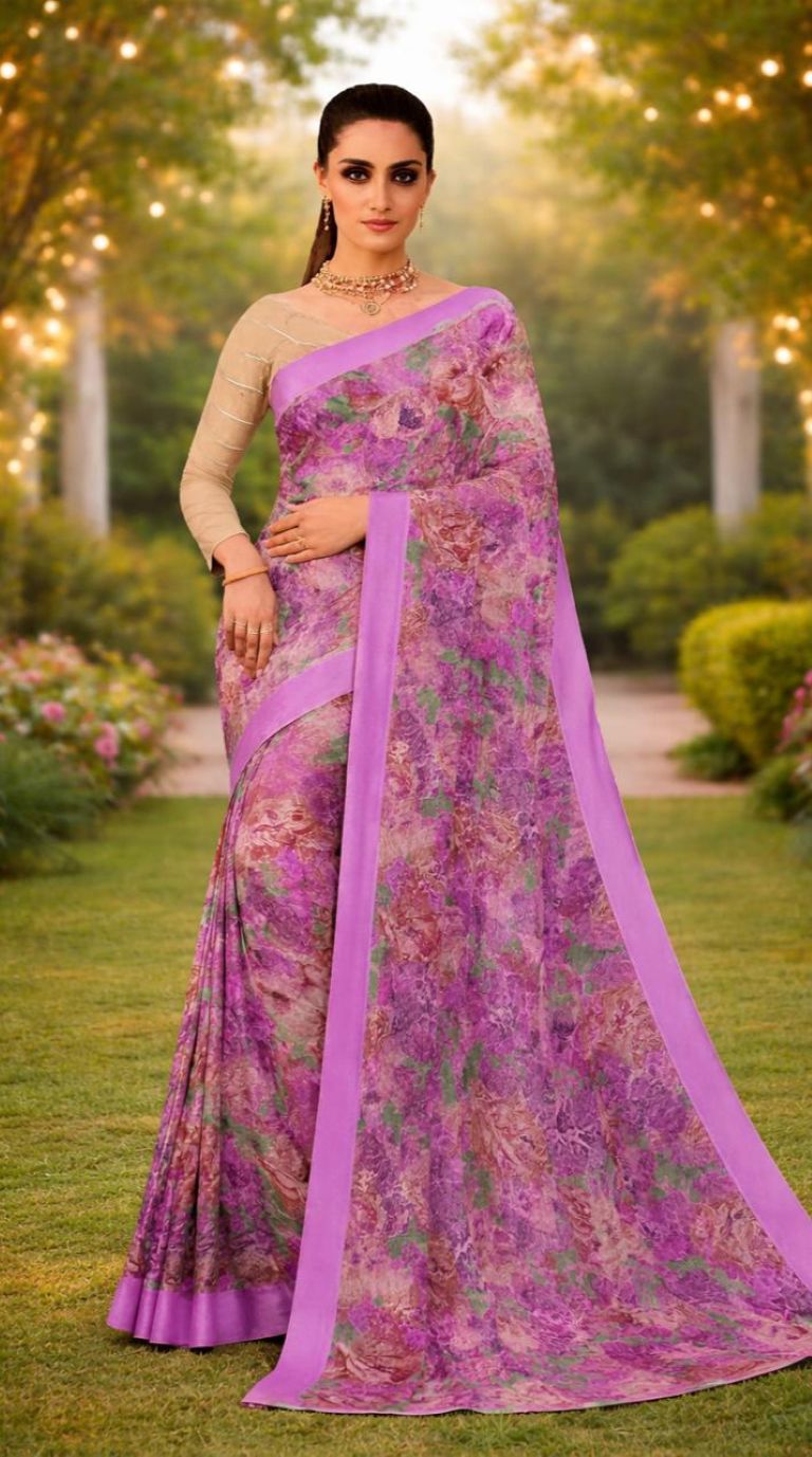Georgette Saree Purple Lavender Floral