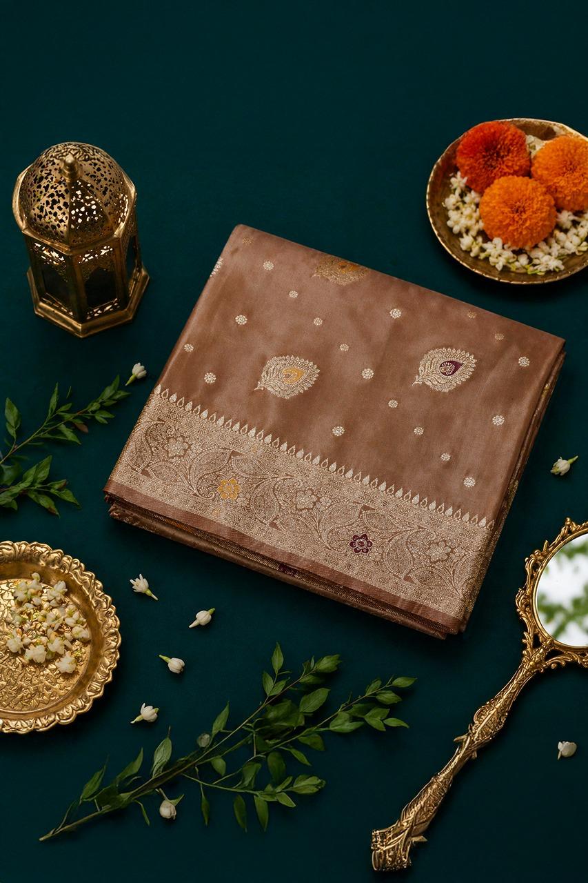 Banarasi Silk Saree Rich Golden Brown