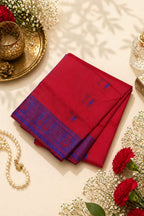 Banarasi Soft Silk Saree Carrot Red Blue