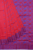 Banarasi Soft Silk Saree Carrot Red Blue
