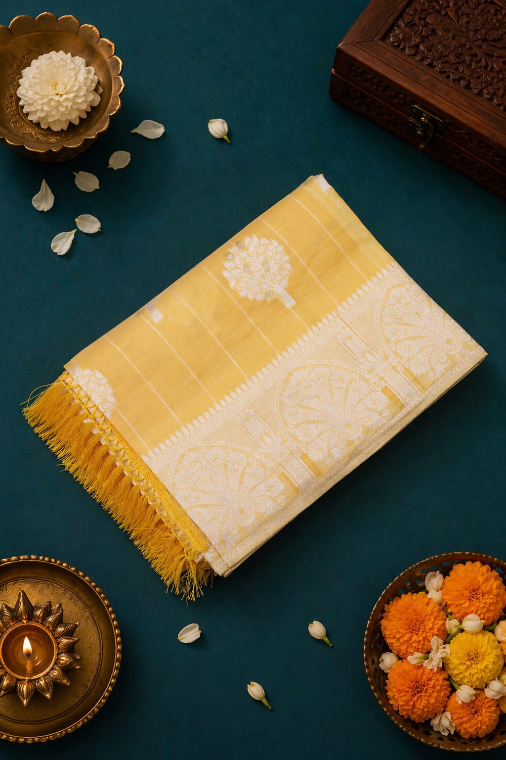 Cotton Saree Yellow Wide Border Work