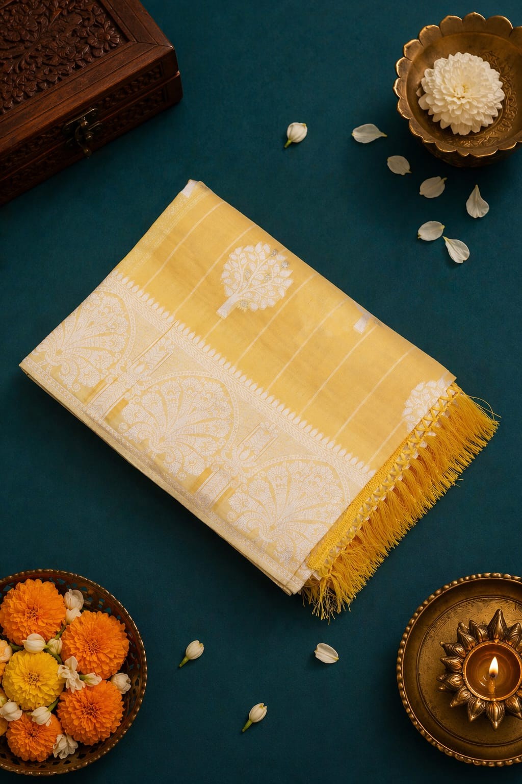 Cotton Saree Yellow Wide Border Work