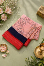 Georgette Peach Red Saree Floral