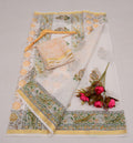 Kota Cotton Mix White Hand Block Print Saree