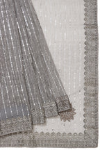 Designer Party Saree Crepe Net Dark Sage