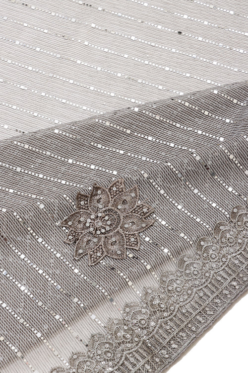 Designer Party Saree Crepe Net Dark Sage