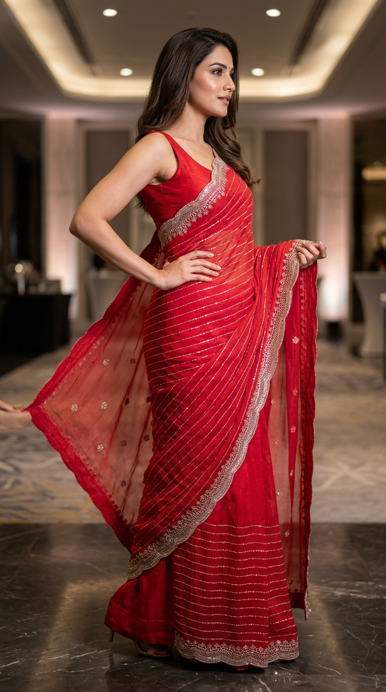 Designer Party Saree Ethnic Red