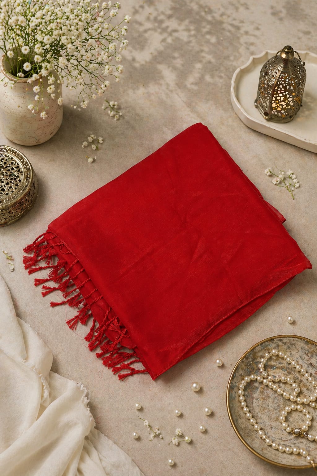 Vibrant Red Organza Silk Saree with Embroidered Blouse
