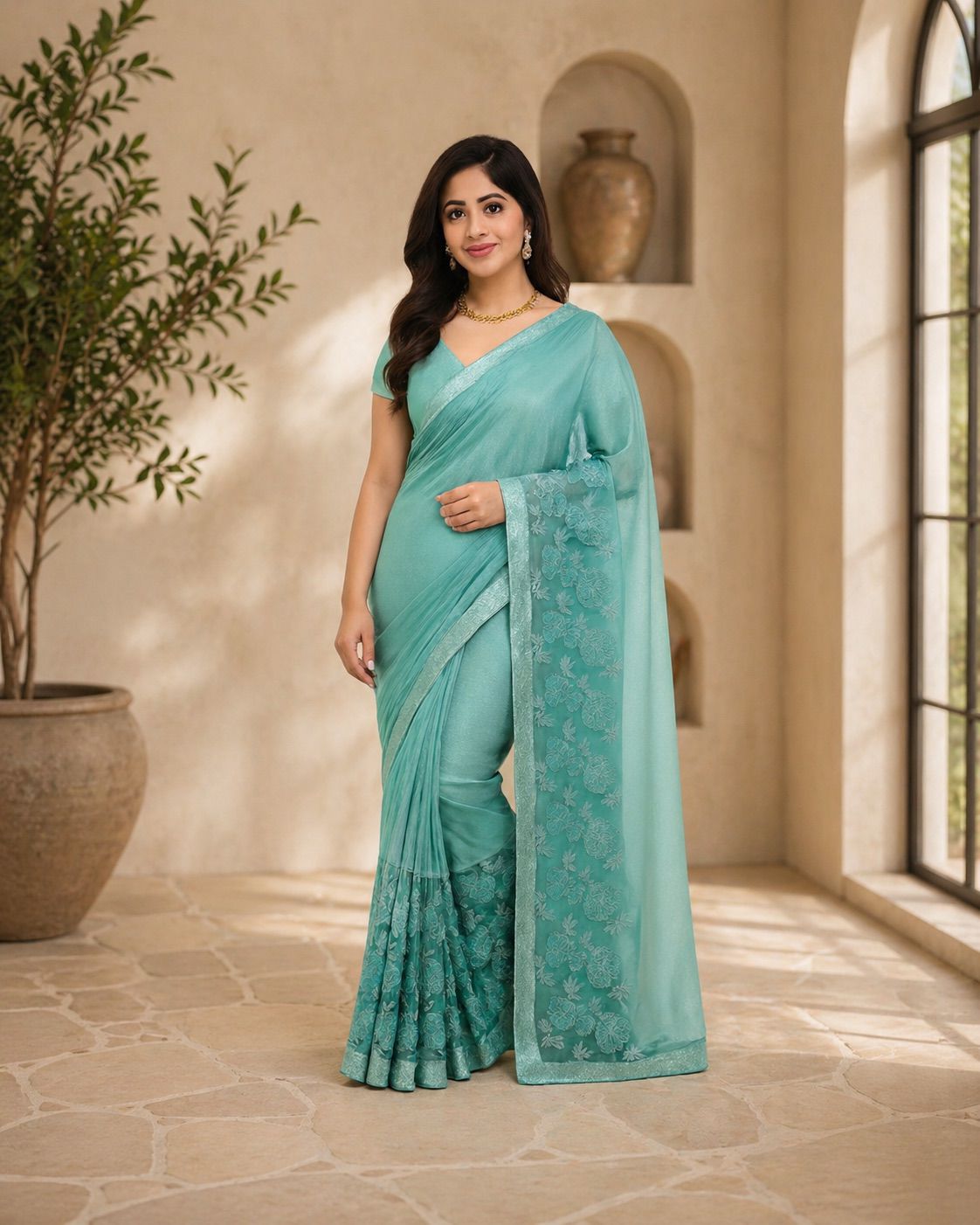 Designer Party Saree Net Aqua