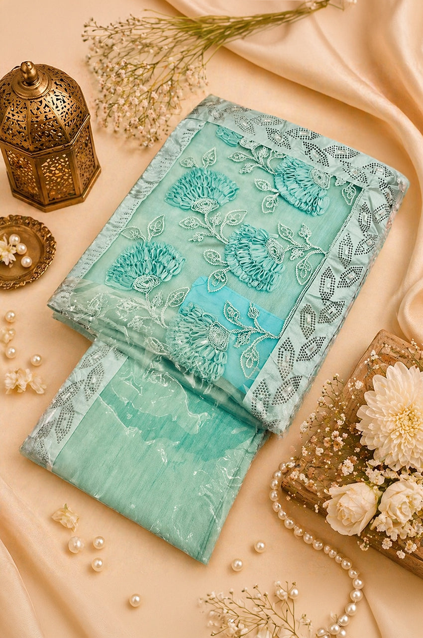 Designer Party Saree Net Aqua