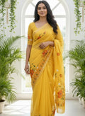 Kota Cotton Saree with Hand Brush Painting Yellow