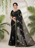 Kota Cotton Saree with Hand Brush Painting Black