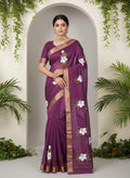 Kota Cotton Saree with Hand Brush Painting Purple
