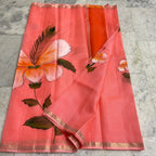 Katan Silk Saree Orange Peach Floral