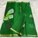 Katan Silk Saree Dark Green Floral