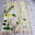 Katan Silk Saree Off White Golden Floral