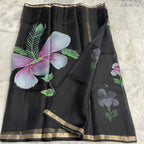 Katan Silk Saree Black Floral