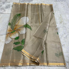 Katan Silk Saree Light Brown Floral