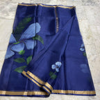 Katan Silk Saree Navy Blue Floral
