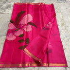 Katan Silk Saree Rani Pink Bright Floral