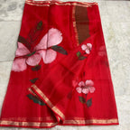 Katan Silk Saree Bright Red Floral