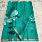 Katan Silk Saree Teal Green Floral