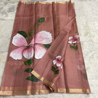 Katan Silk Saree Brown Floral