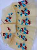 Kota Cotton Butterfly Embroidery Yellow