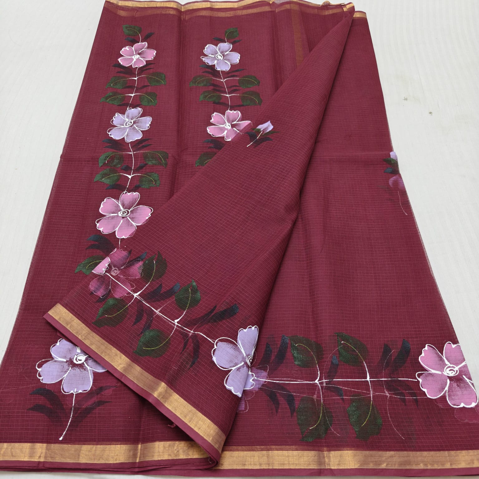 Kota Cotton Hand Brush Paint Burgundy