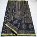 Kota Cotton Saree with Hand Block Print Black