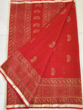 Kota Cotton Saree with Hand Block Print Red