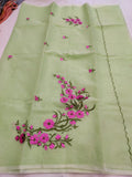 Kota Cotton Artistic Embroidery Green Pink