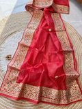 Kota Cotton Saree in Gota Patti Border Red