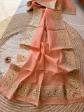 Kota Cotton Saree in Gota Patti Border Peach