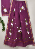 Kota Cotton Saree with Hand Brush Painting Purple