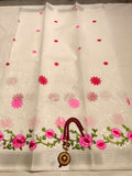 Kota Cotton Heavy Embroidery Off White Pink Red