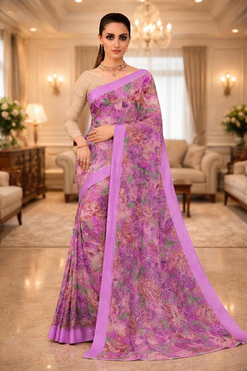 Georgette Saree Purple Lavender Floral