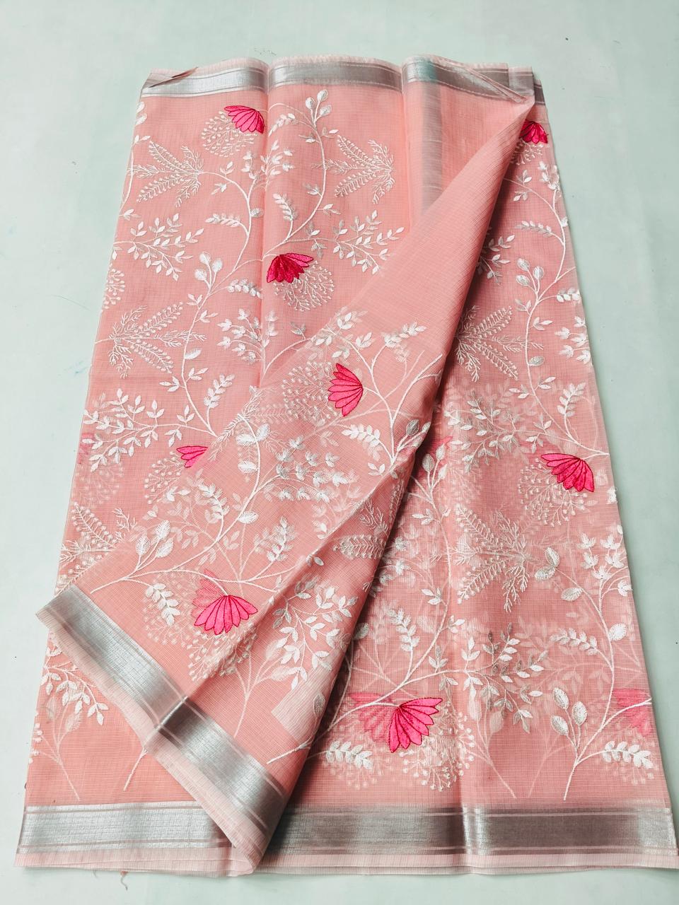 Mix Cotton Machine Embroidery Peach