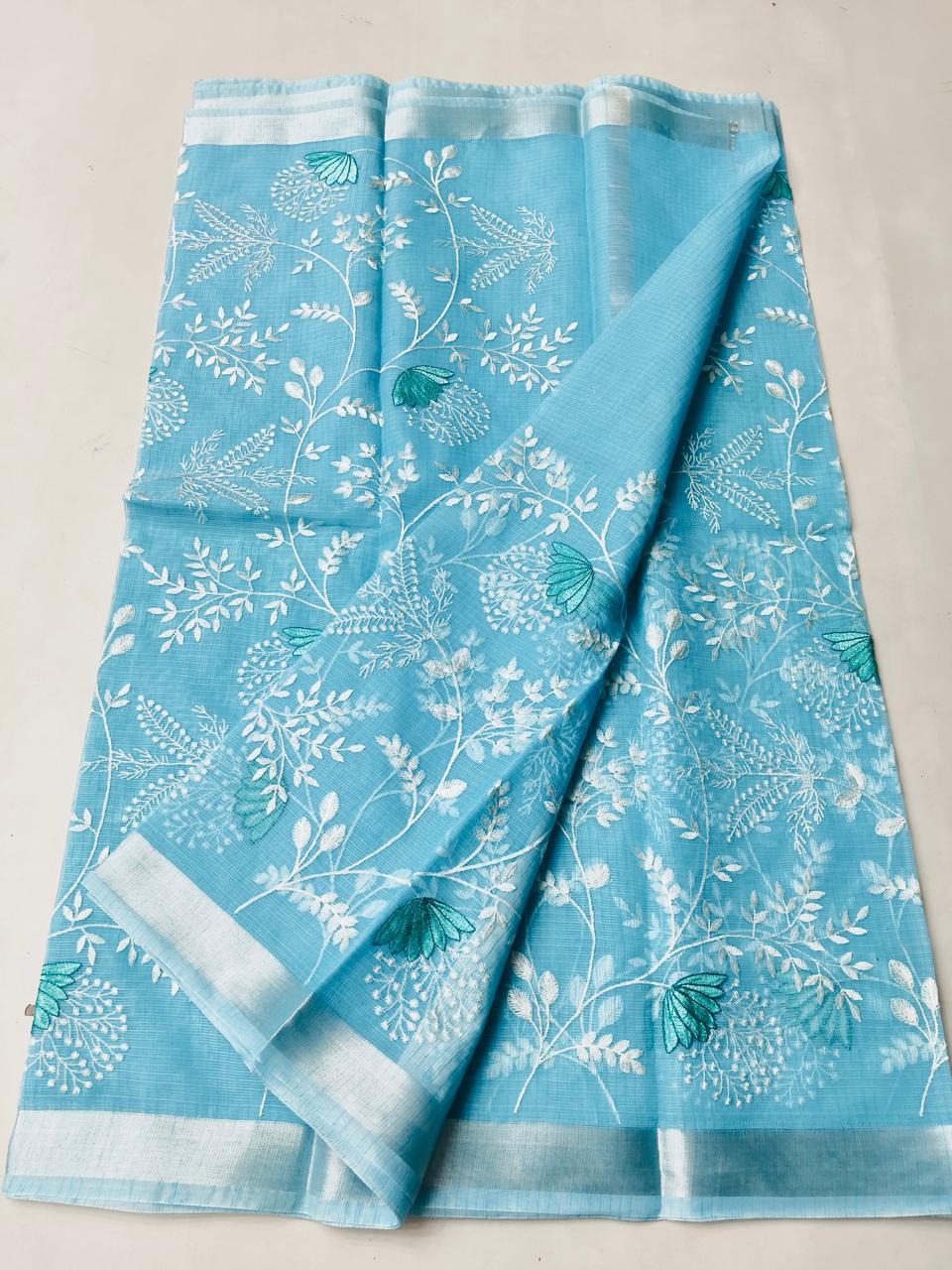 Mix Cotton Machine Embroidery Blue