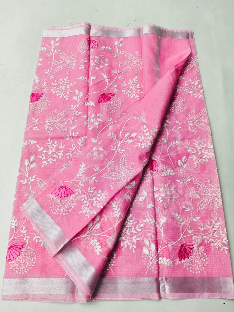 Mix Cotton Machine Embroidery Pink
