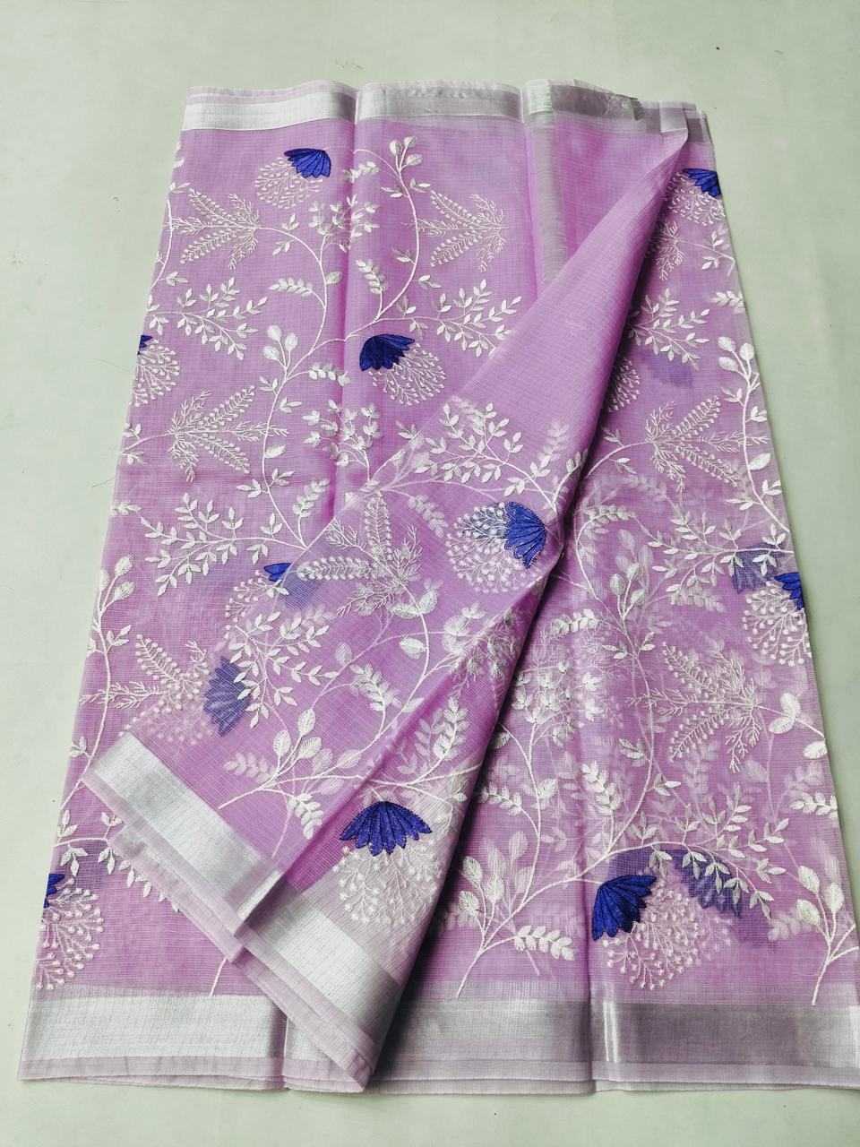 Mix Cotton Machine Embroidery Light Purple