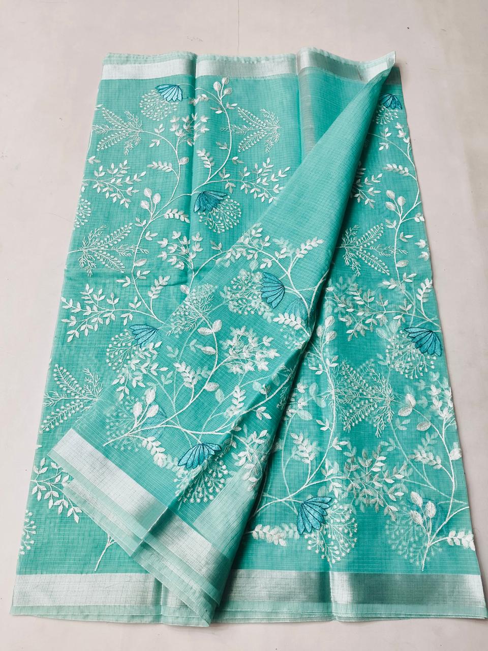Mix Cotton Machine Embroidery Green