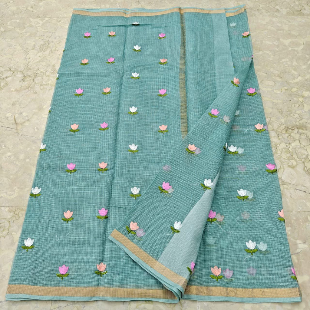 Kota Cotton with Embroidery Light Cyan