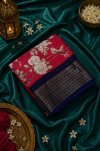 Beautiful Silk Saree Light Carrot Red Blue