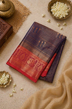 Beautiful Silk Saree Blue Red Pattern