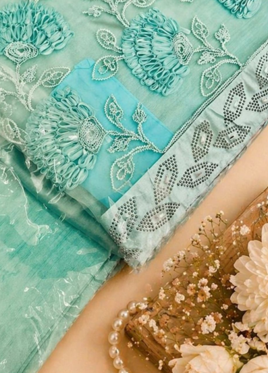 Designer Party Saree Net Aqua