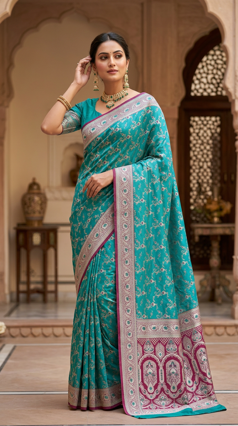Banarasi Silk Saree Teal Blue