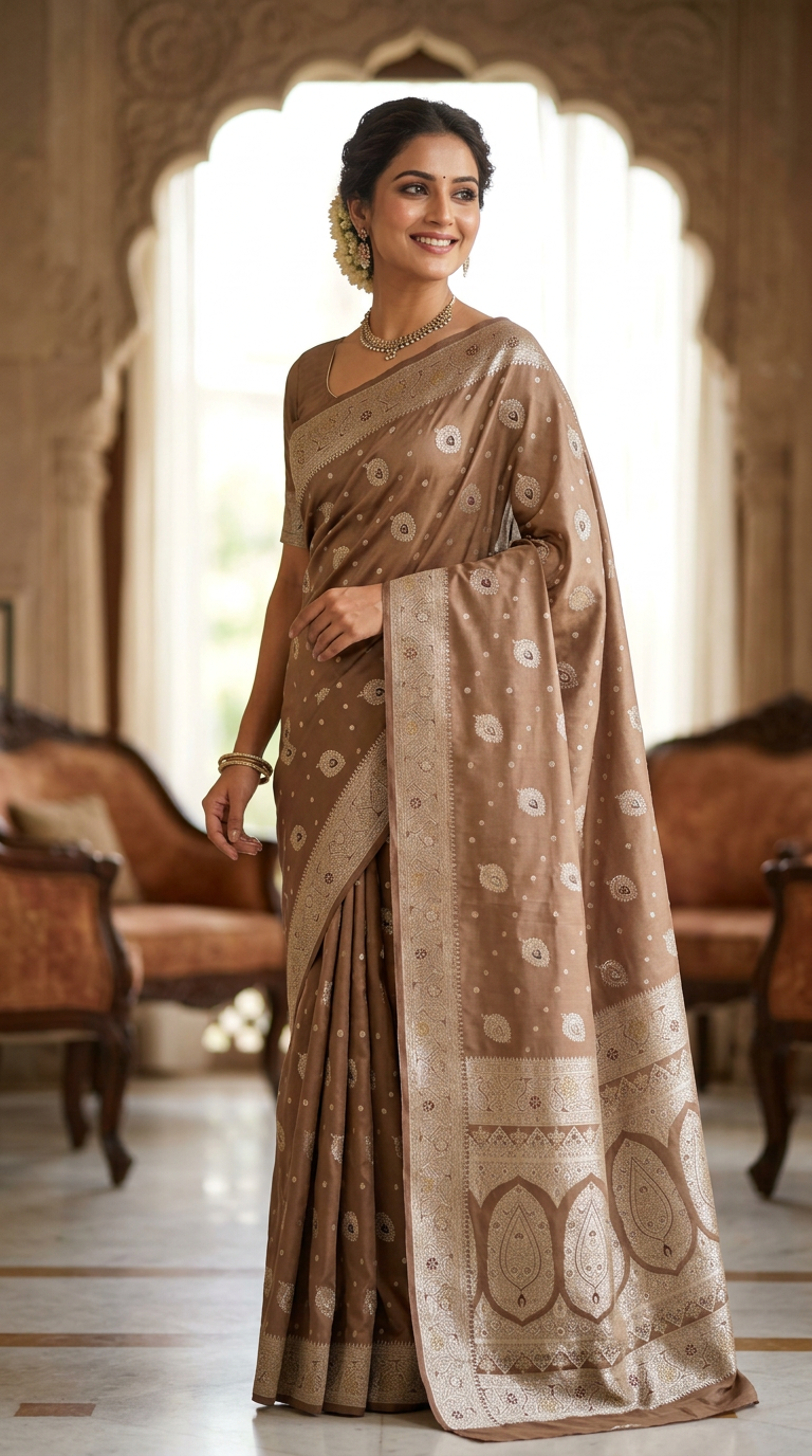 Banarasi Silk Saree Rich Golden Brown